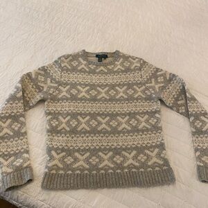 Lauren Ralph Lauren Women’s Gray & Cream Fair Isle Crewneck Sweater